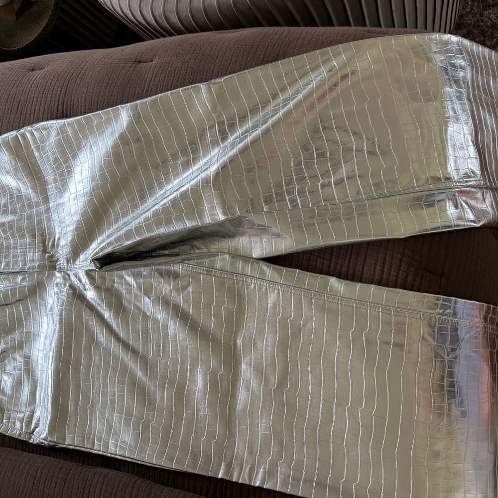 AFRM Metallic Silver Croc-Embossed Chinos